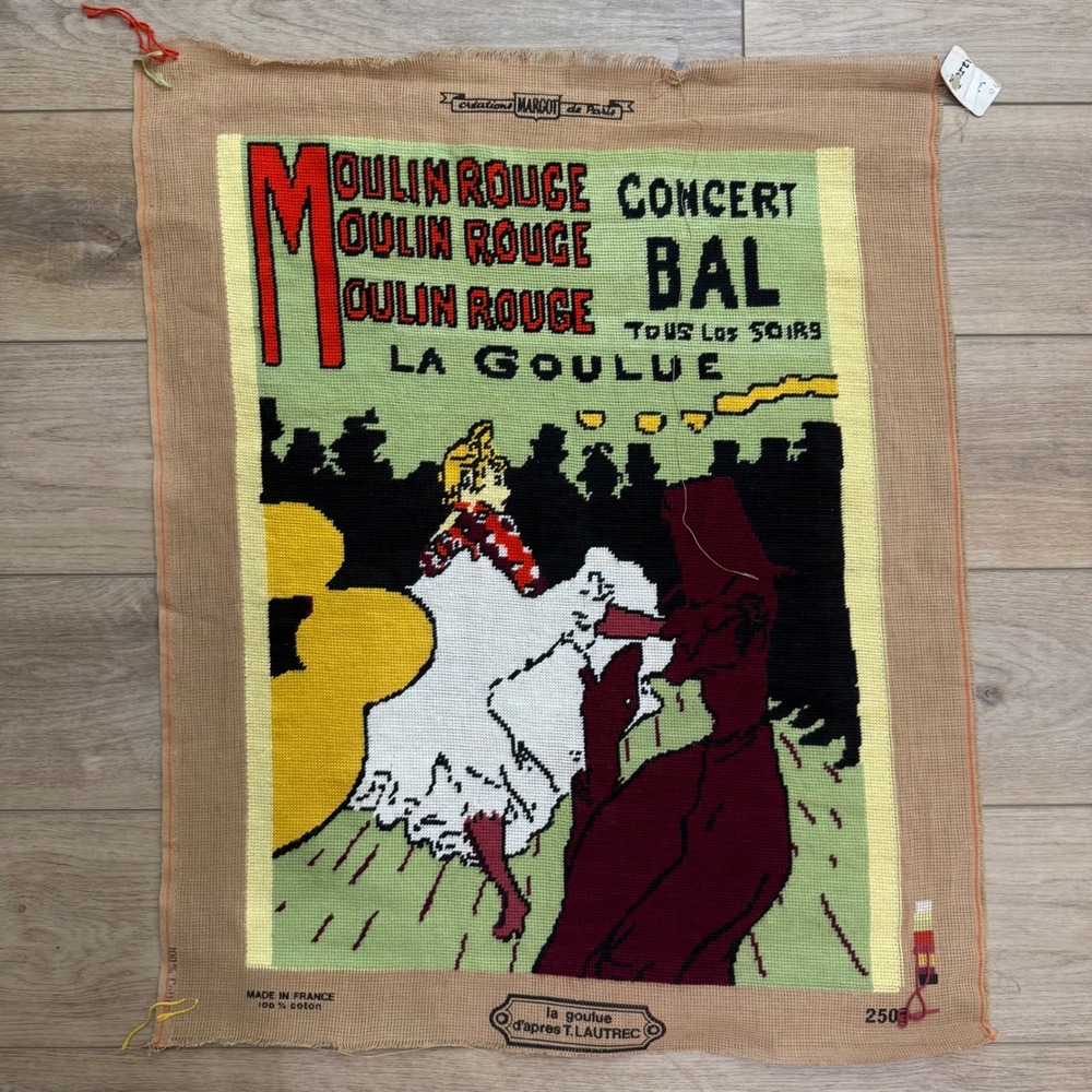 Toulouse-Lautrec Moulin Rouge La Goulue Completed Needlepoint Large 26x21‎